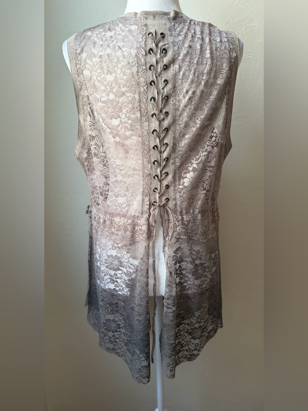 Voice of California Taupe Ombre Lace Open Front Duster Vest XL Boho - Picture 5 of 7